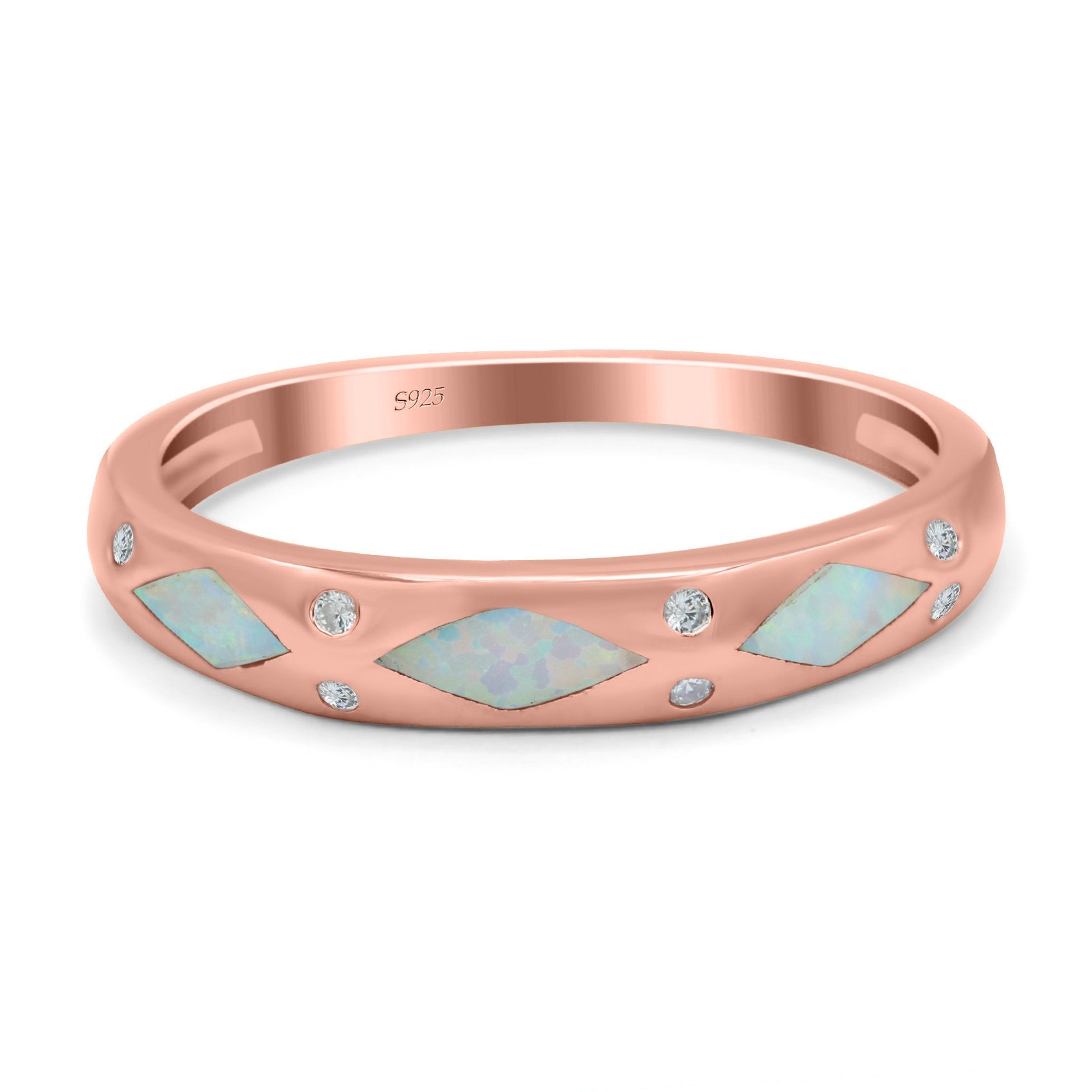 Half Eternity Lab Created Opal Wedding Ring Band Simulated Cubic Zirconia 925 Sterling Silver