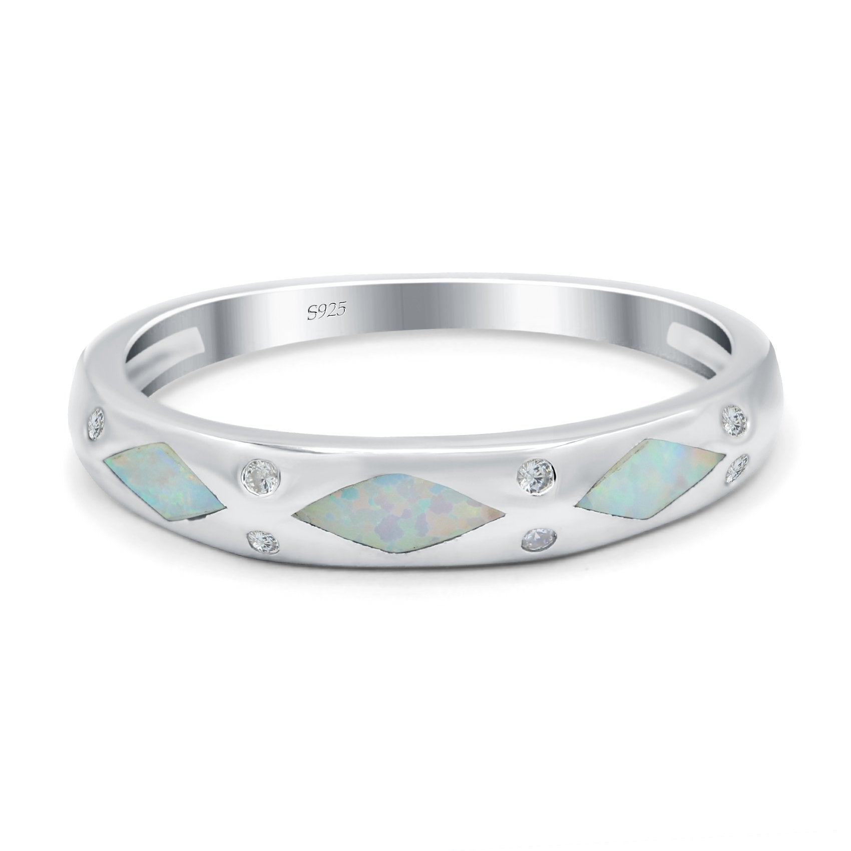 Half Eternity Lab Created Opal Wedding Ring Band Simulated Cubic Zirconia 925 Sterling Silver