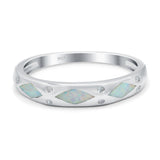 Half Eternity Lab Created Opal Wedding Ring Band Simulated Cubic Zirconia 925 Sterling Silver