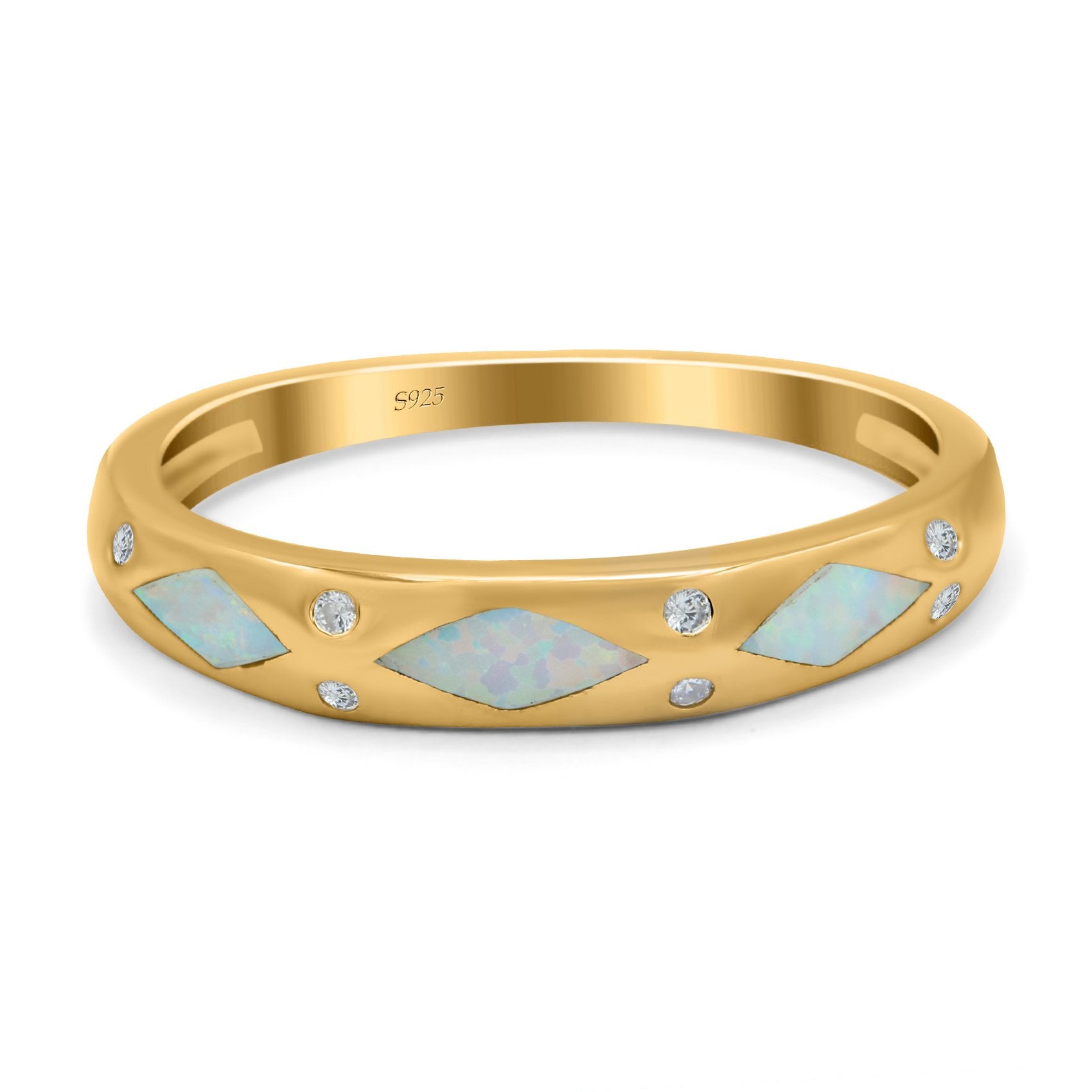 Half Eternity Lab Created Opal Wedding Ring Band Simulated Cubic Zirconia 925 Sterling Silver
