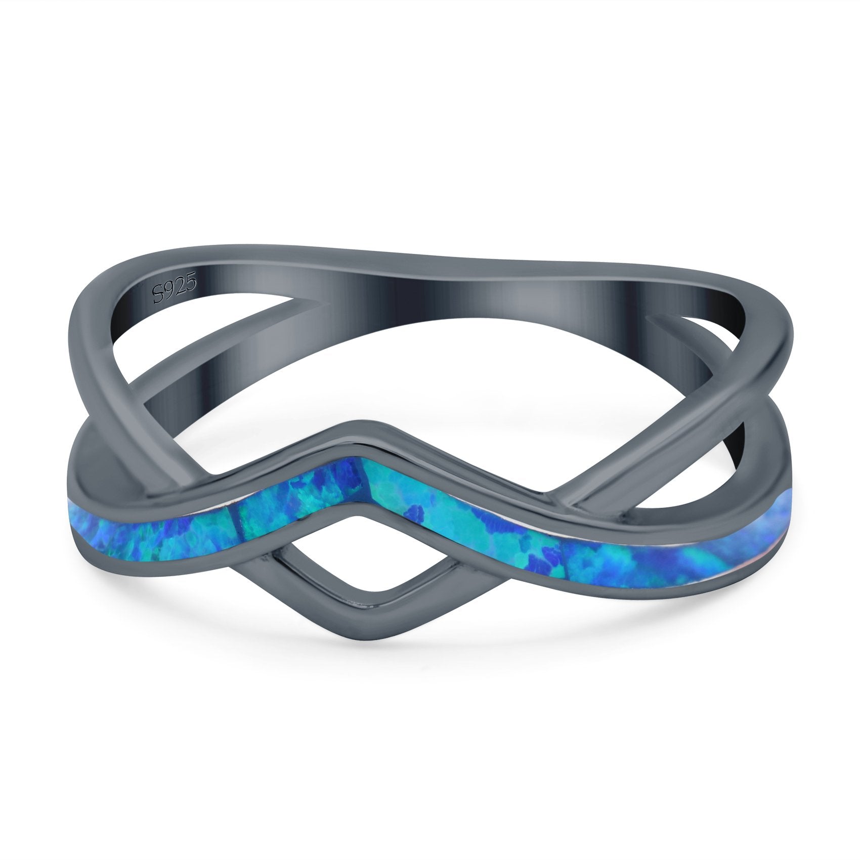 Criss Cross V Shape Ring Band Lab Created Opal 925 Sterling Silver (6mm)