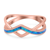 Criss Cross V Shape Ring Band Lab Created Opal 925 Sterling Silver (6mm)