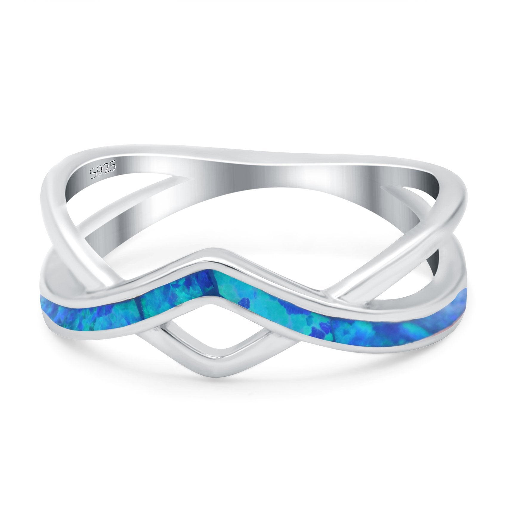Criss Cross V Shape Ring Band Lab Created Opal 925 Sterling Silver (6mm)