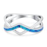 Criss Cross V Shape Ring Band Lab Created Opal 925 Sterling Silver (6mm)