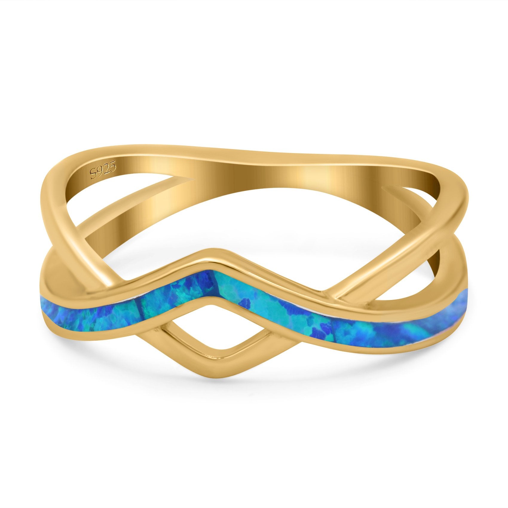 Criss Cross V Shape Ring Band Lab Created Opal 925 Sterling Silver (6mm)
