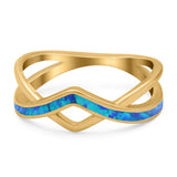Criss Cross V Shape Ring Band Lab Created Opal 925 Sterling Silver (6mm)