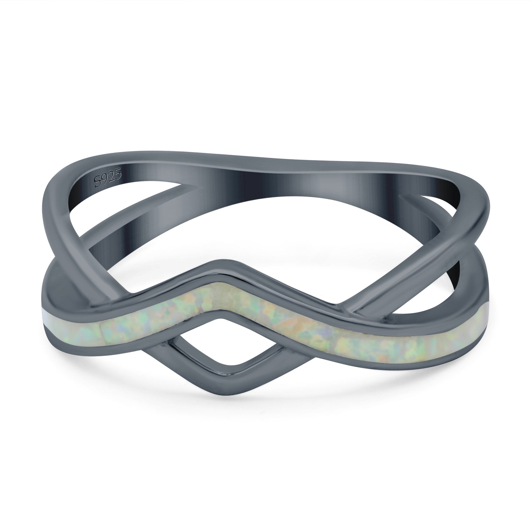 Criss Cross V Shape Ring Band Lab Created Opal 925 Sterling Silver (6mm)