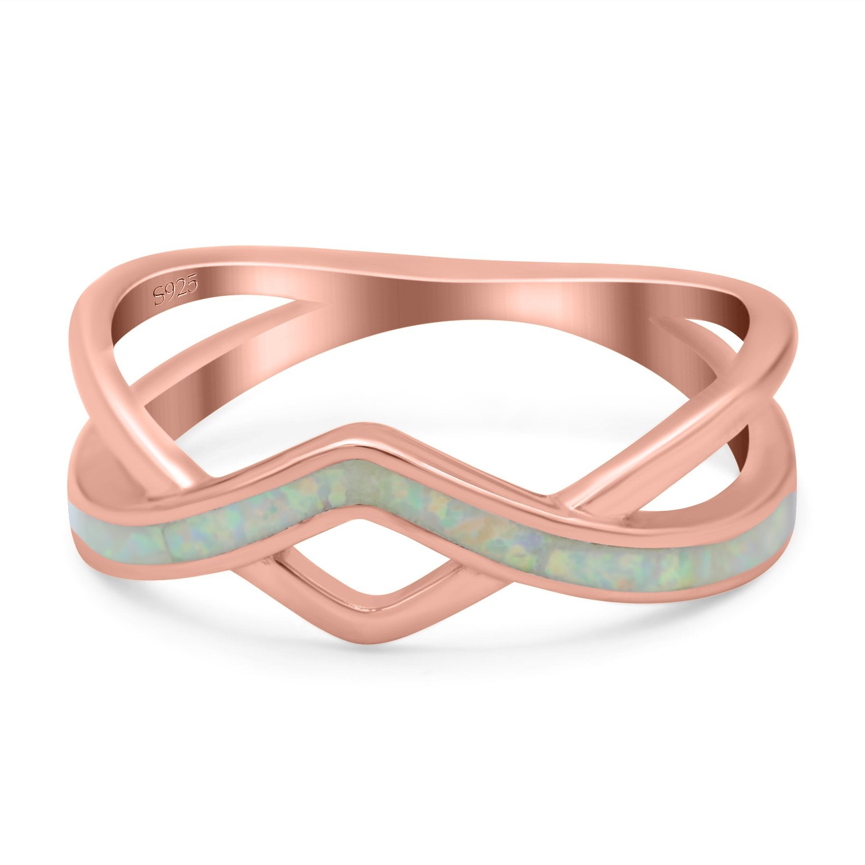 Criss Cross V Shape Ring Band Lab Created Opal 925 Sterling Silver (6mm)