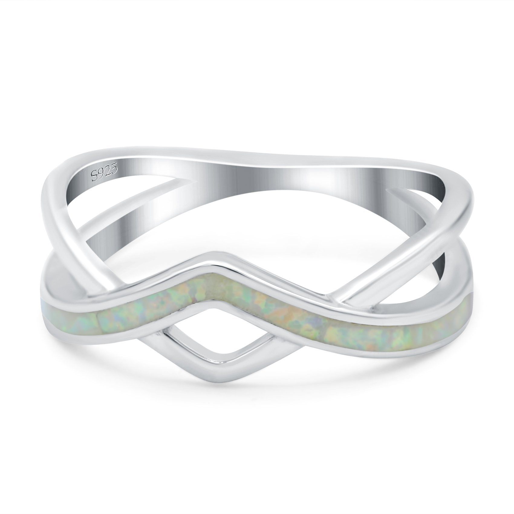 Criss Cross V Shape Ring Band Lab Created Opal 925 Sterling Silver (6mm)