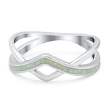 Criss Cross V Shape Ring Band Lab Created Opal 925 Sterling Silver (6mm)