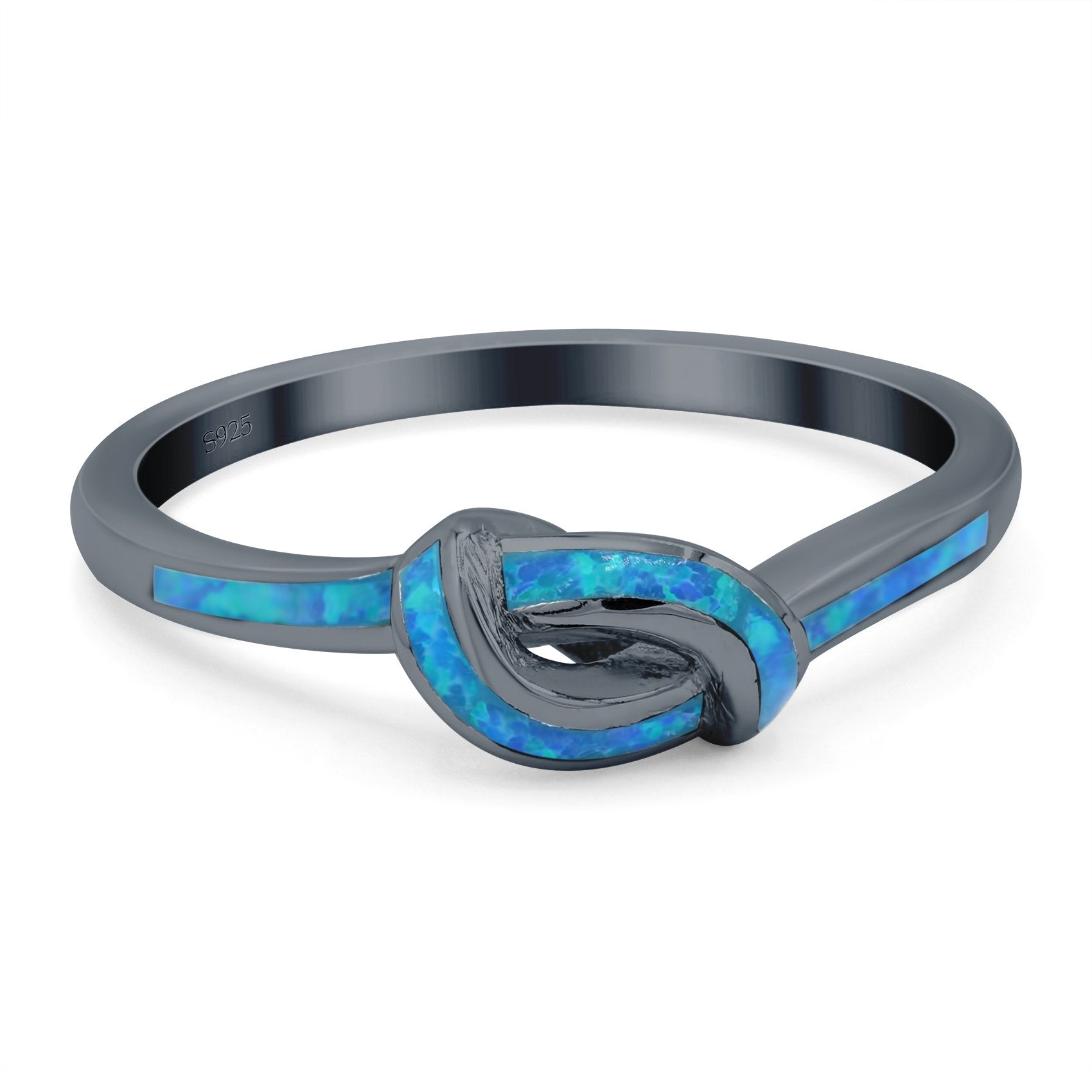 Knot Ring Band Lab Created Opal 925 Sterling Silver (7mm)