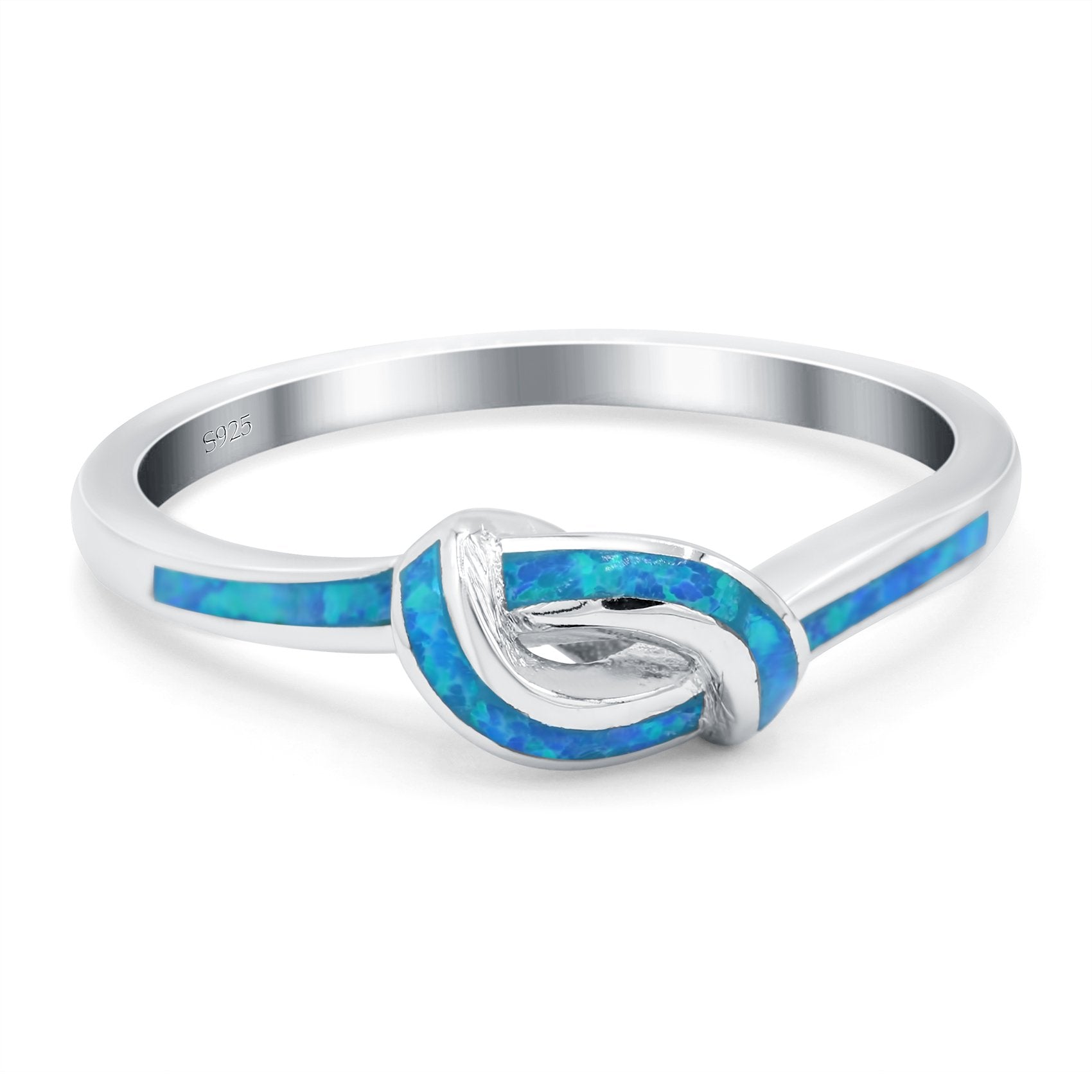 Knot Ring Band Lab Created Opal 925 Sterling Silver (7mm)
