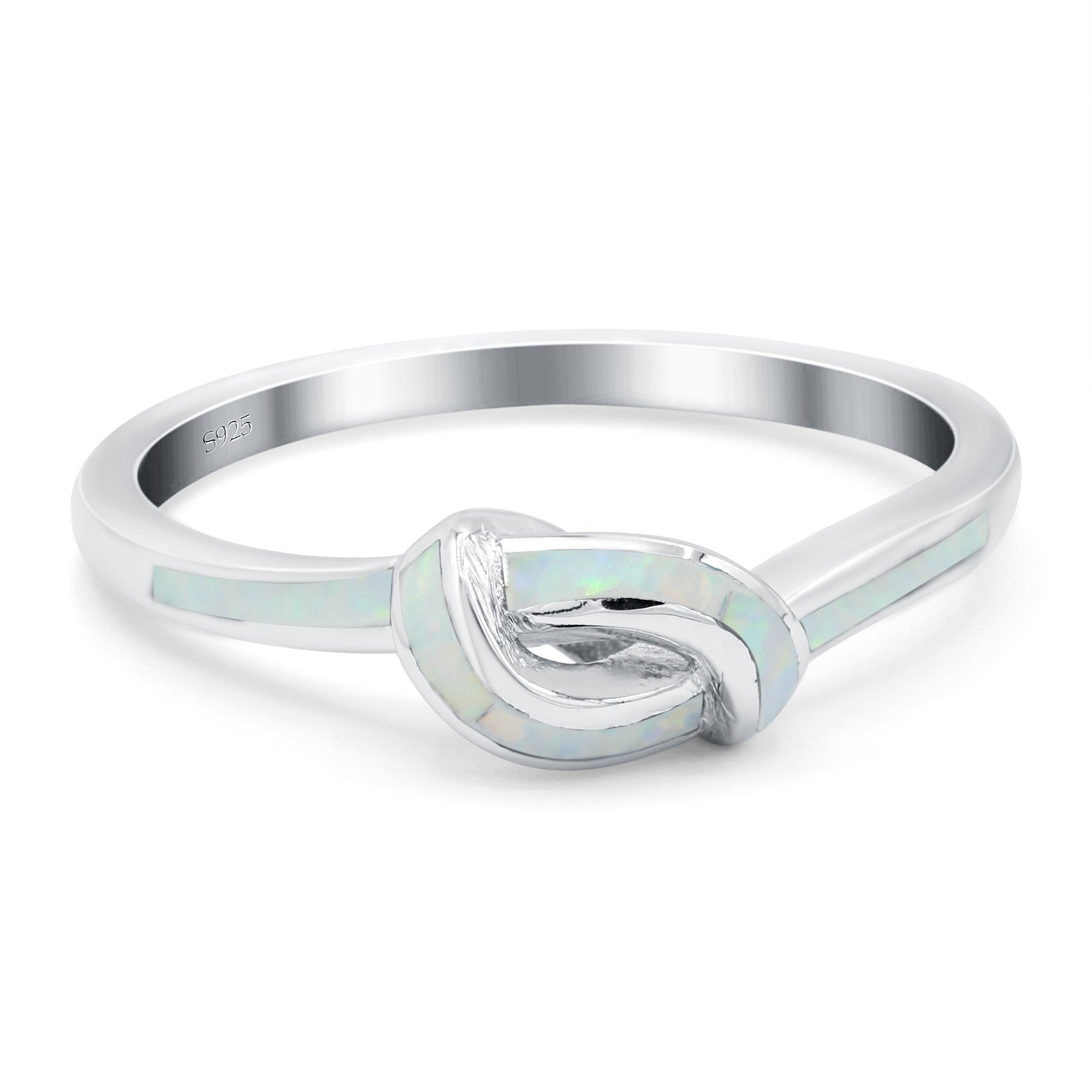 Knot Ring Band Lab Created Opal 925 Sterling Silver (7mm)