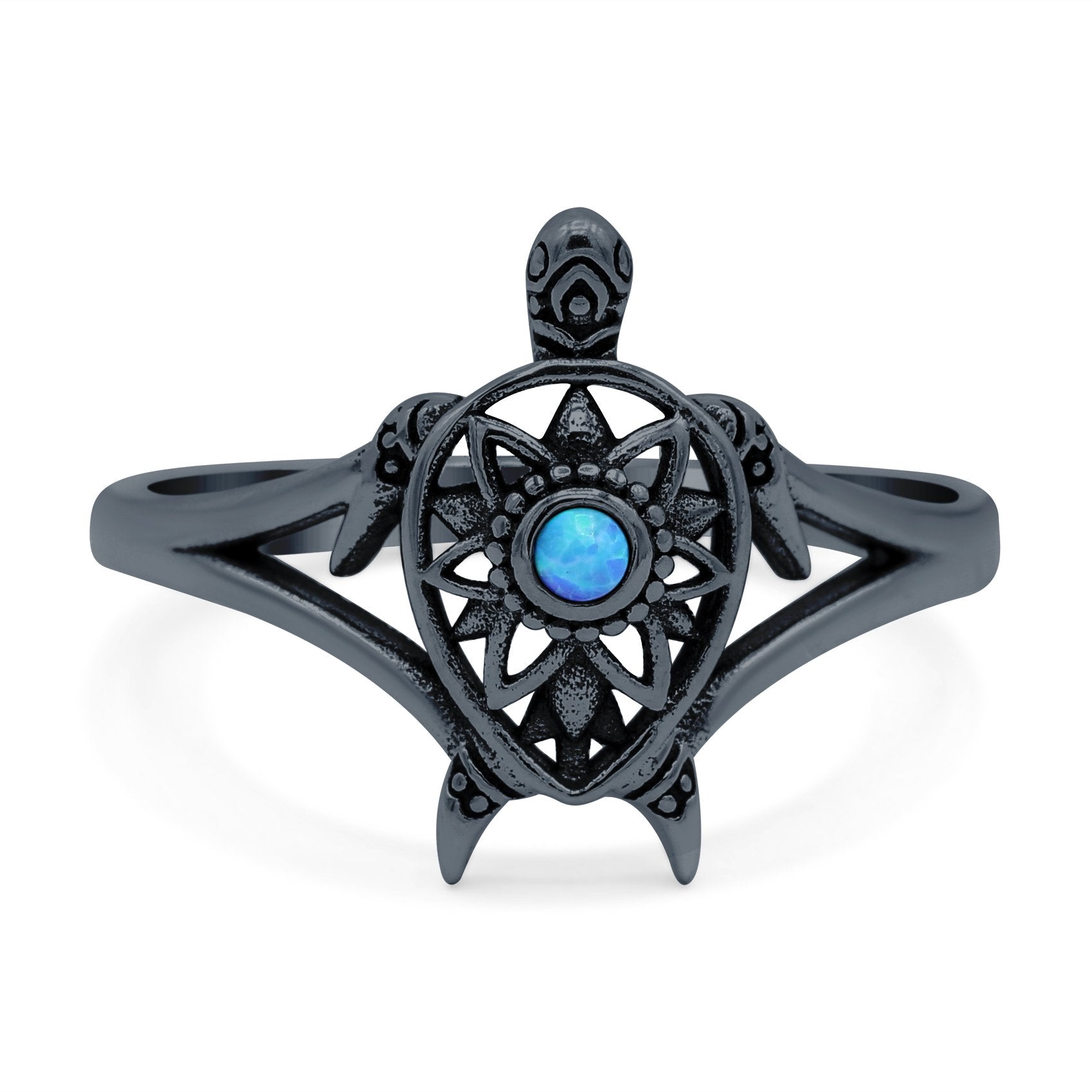 Turtle Ring Band Lab Created Opal 925 Sterling Silver (13mm)