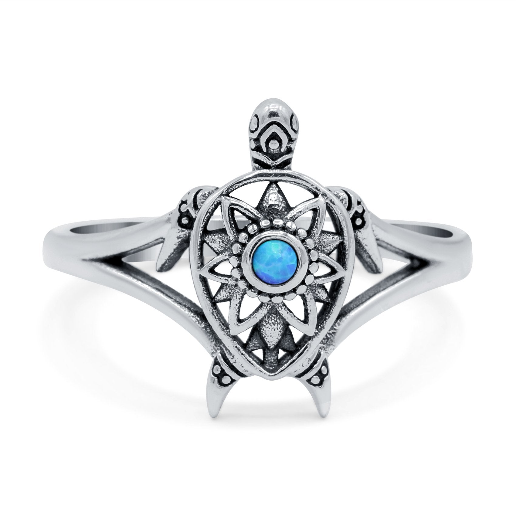 Turtle Ring Band Lab Created Opal 925 Sterling Silver (13mm)