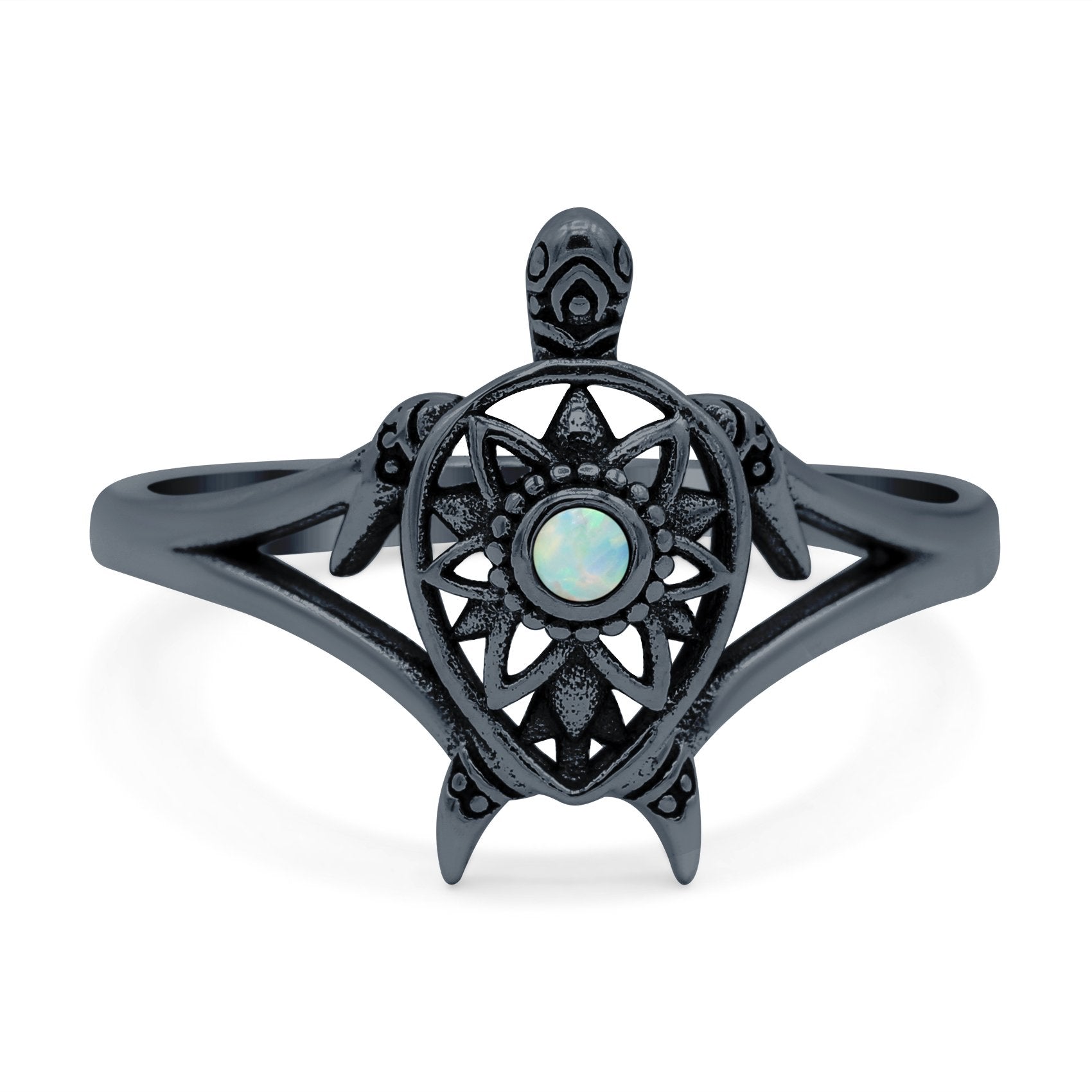 Turtle Ring Band Lab Created Opal 925 Sterling Silver (13mm)