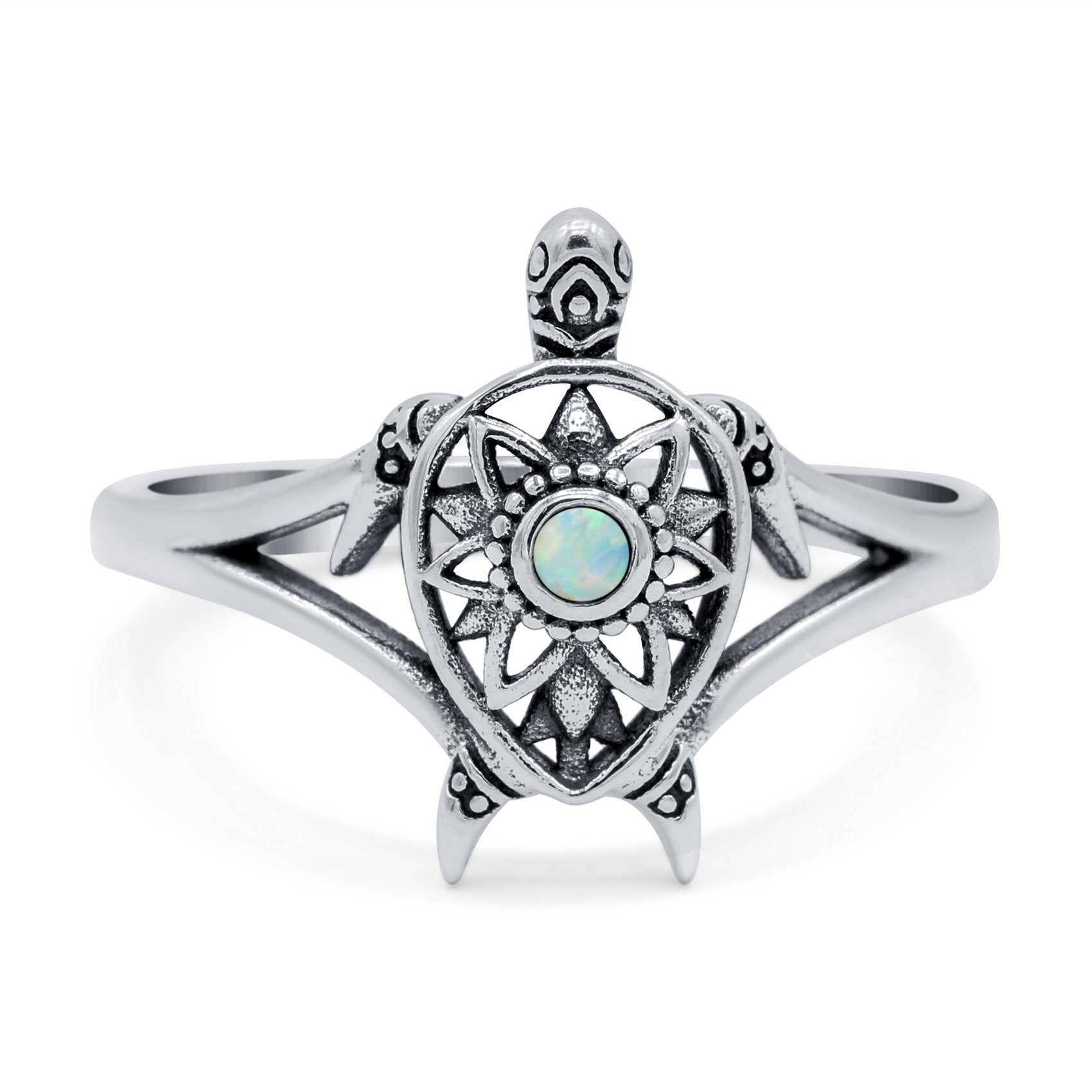 Turtle Ring Band Lab Created Opal 925 Sterling Silver (13mm)