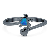 Turtle & Heart Ring Band Lab Created Opal 925 Sterling Silver (10mm)