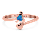 Turtle & Heart Ring Band Lab Created Opal 925 Sterling Silver (10mm)