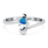 Turtle & Heart Ring Band Lab Created Opal 925 Sterling Silver (10mm)