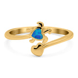 Turtle & Heart Ring Band Lab Created Opal 925 Sterling Silver (10mm)