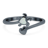 Turtle & Heart Ring Band Lab Created Opal 925 Sterling Silver (10mm)