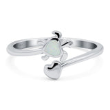 Turtle & Heart Ring Band Lab Created Opal 925 Sterling Silver (10mm)