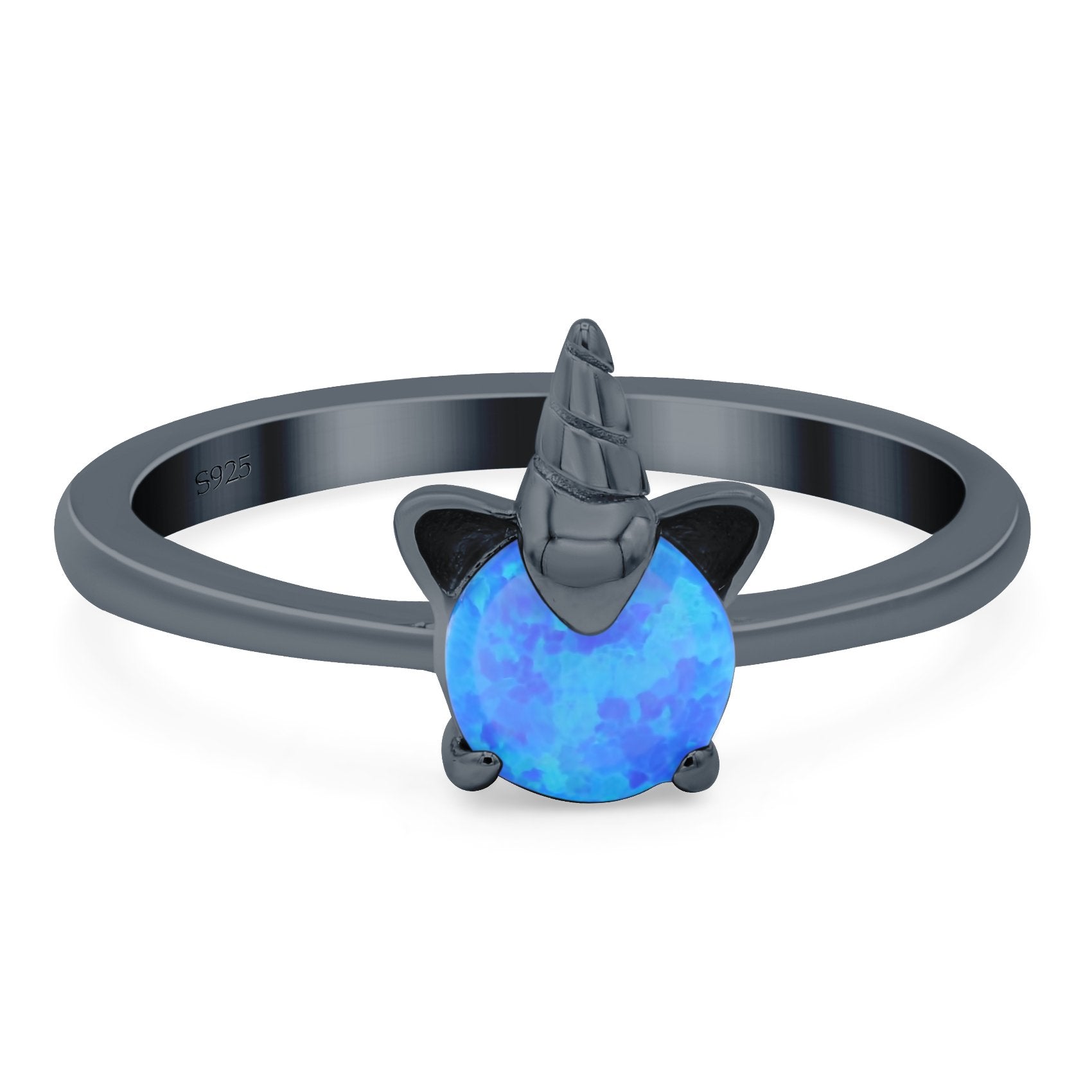 Unicorn Band Ring Round Lab Created Opal 925 Sterling Silver