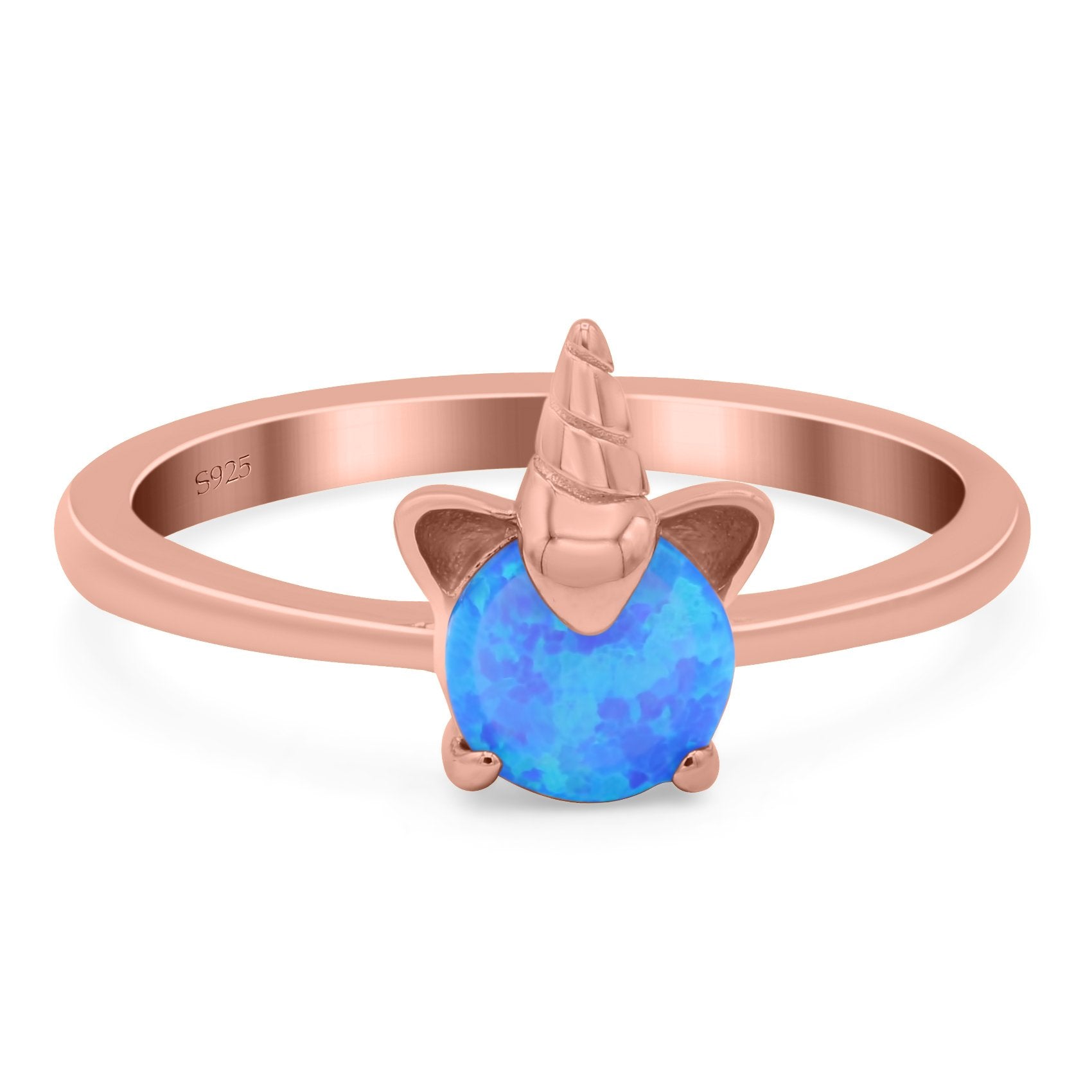 Unicorn Band Ring Round Lab Created Opal 925 Sterling Silver