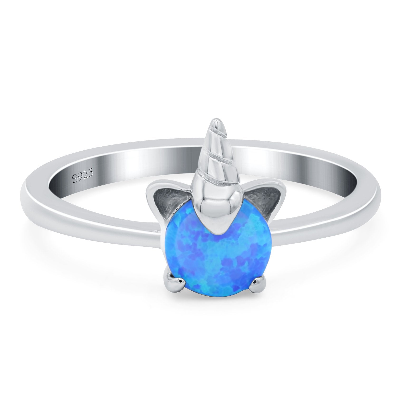 Unicorn Band Ring Round Lab Created Opal 925 Sterling Silver