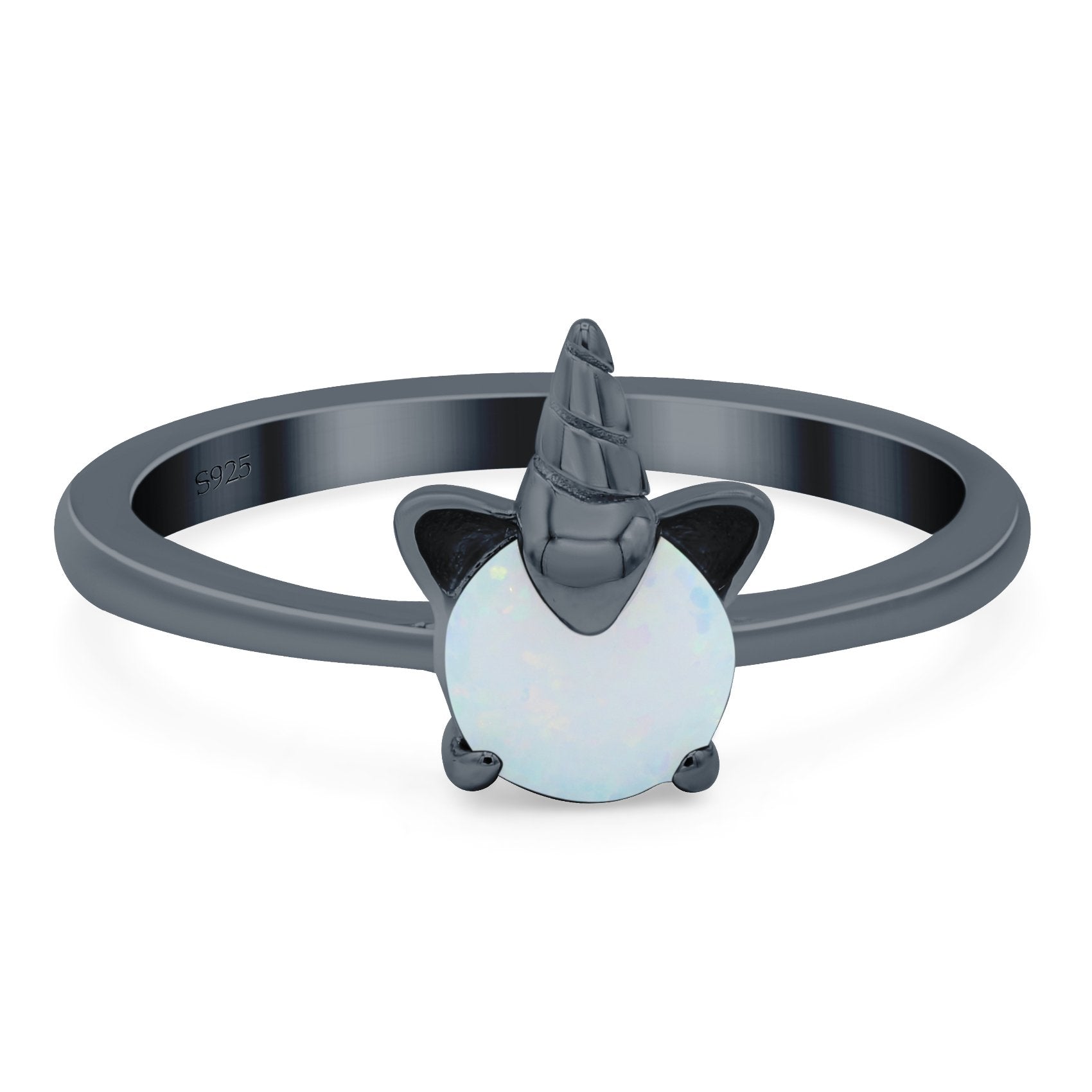 Unicorn Band Ring Round Lab Created Opal 925 Sterling Silver