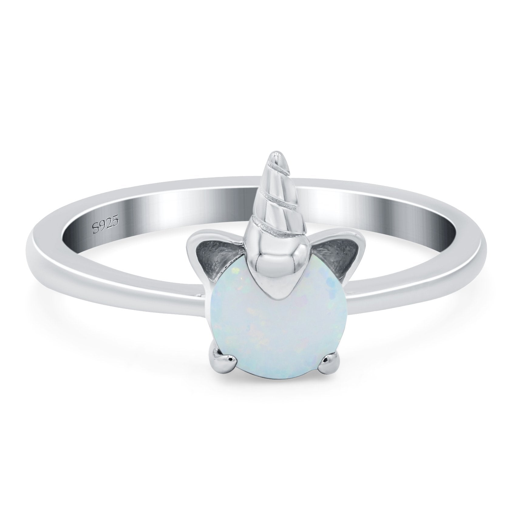 Unicorn Band Ring Round Lab Created Opal 925 Sterling Silver