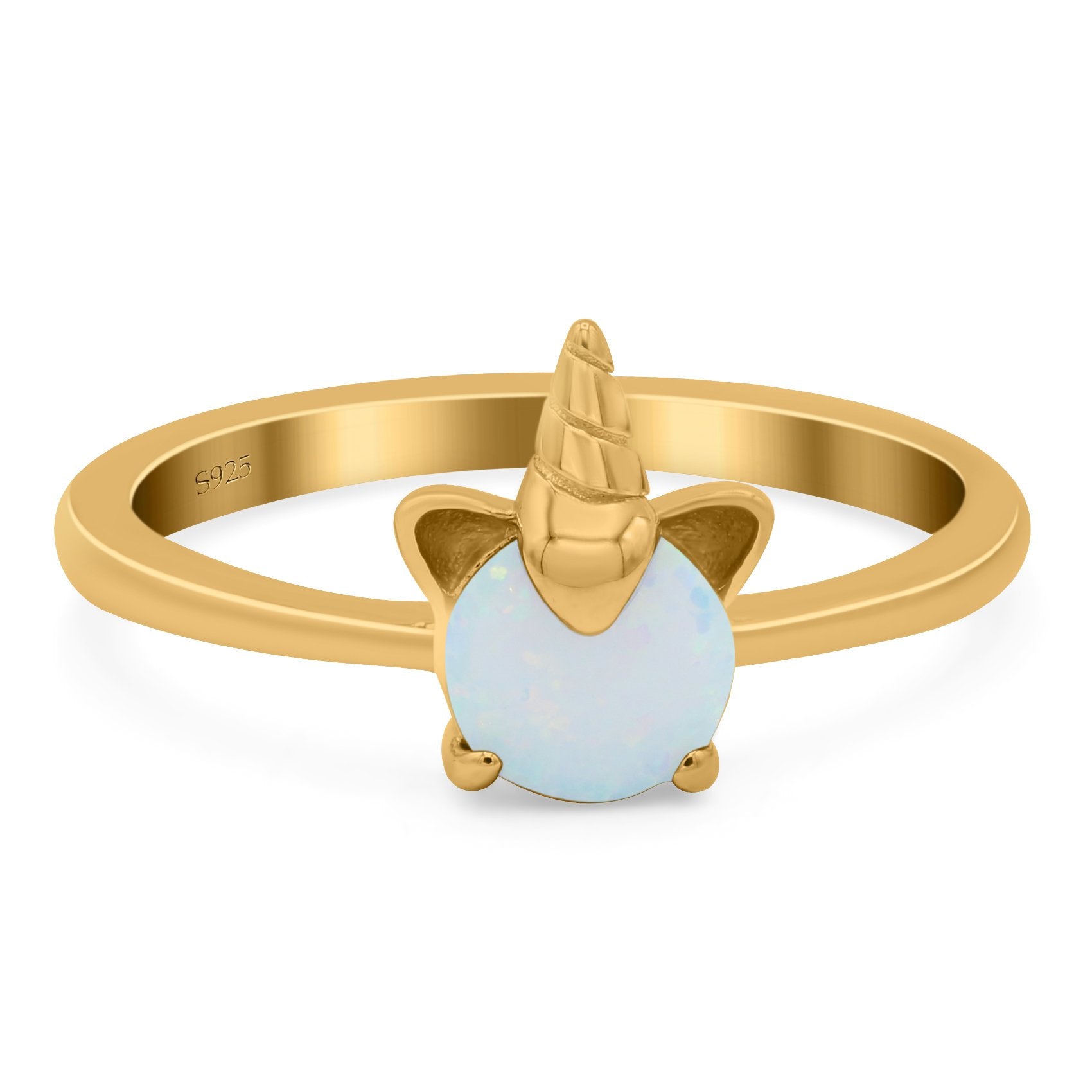 Unicorn Band Ring Round Lab Created Opal 925 Sterling Silver