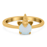 Unicorn Band Ring Round Lab Created Opal 925 Sterling Silver