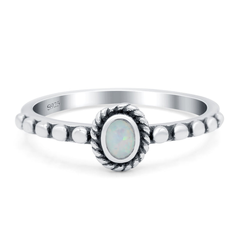 Oval Shape Ring Band Lab Created Opal 925 Sterling Silver (7mm)