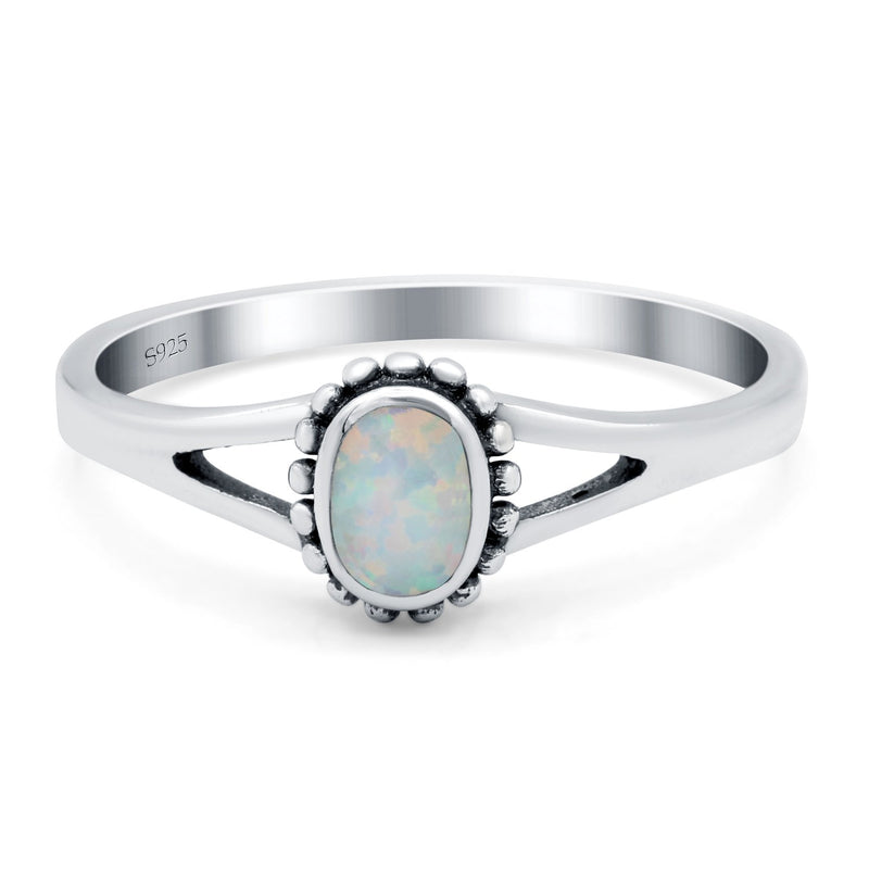 Oval Shape Ring Band Lab Created Opal 925 Sterling Silver (7mm)