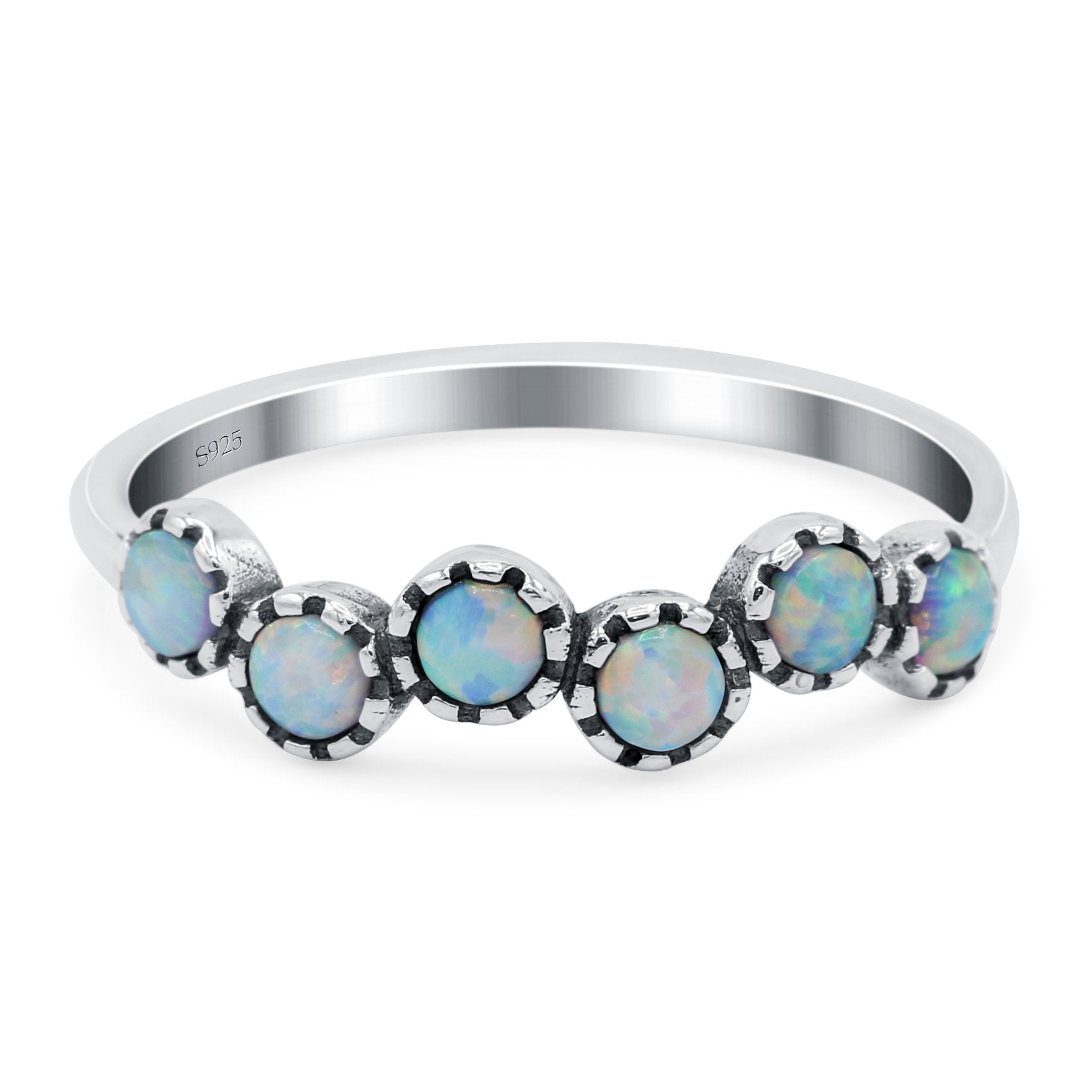 Eternity Band Wedding Ring Lab Created White Opal 925 Sterling Silver (5mm)