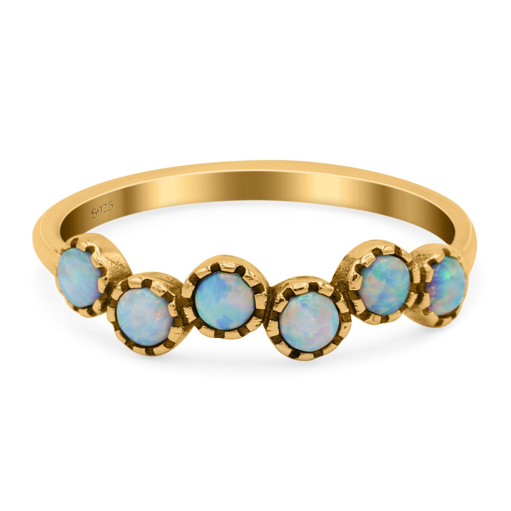 Eternity Band Wedding Ring Lab Created White Opal 925 Sterling Silver (5mm)