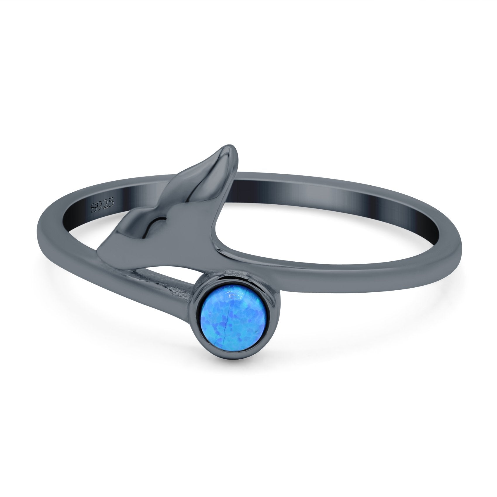 Whale Tail Ring Band Lab Created Opal 925 Sterling Silver (9mm)