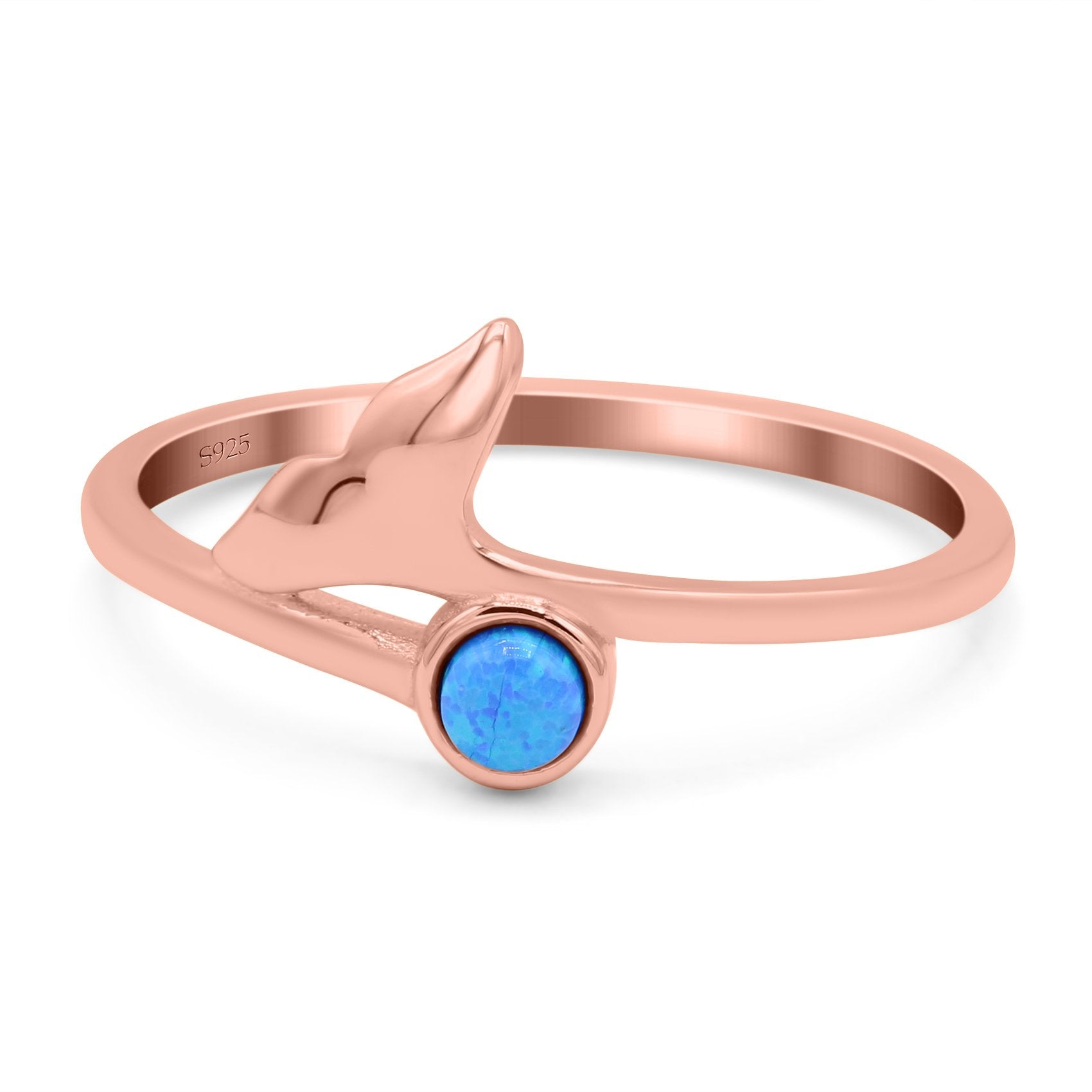 Whale Tail Ring Band Lab Created Opal 925 Sterling Silver (9mm)