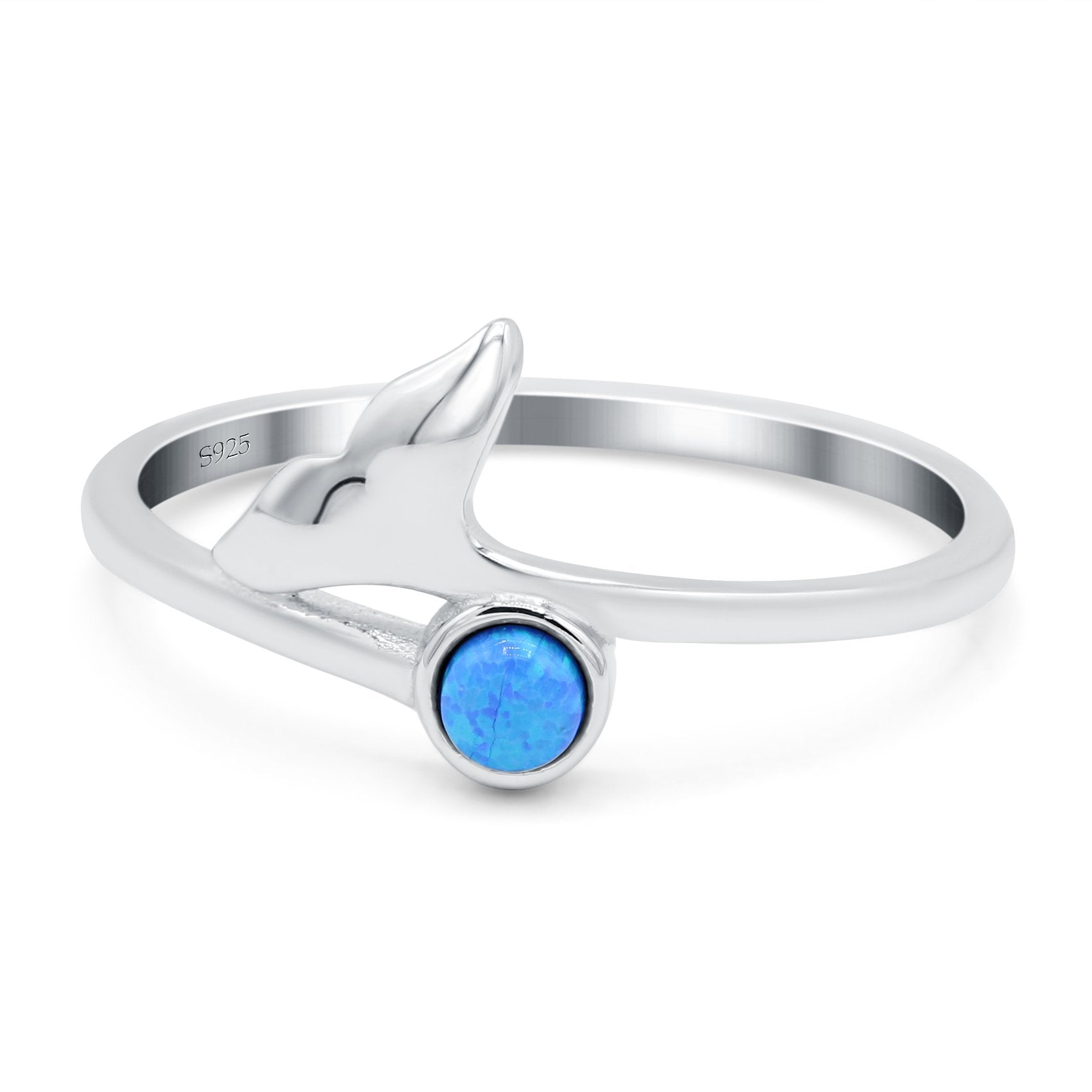 Whale Tail Ring Band Lab Created Opal 925 Sterling Silver (9mm)