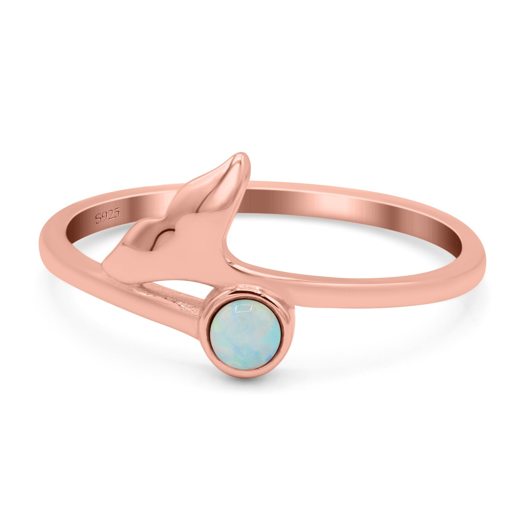Whale Tail Ring Band Lab Created Opal 925 Sterling Silver (9mm)