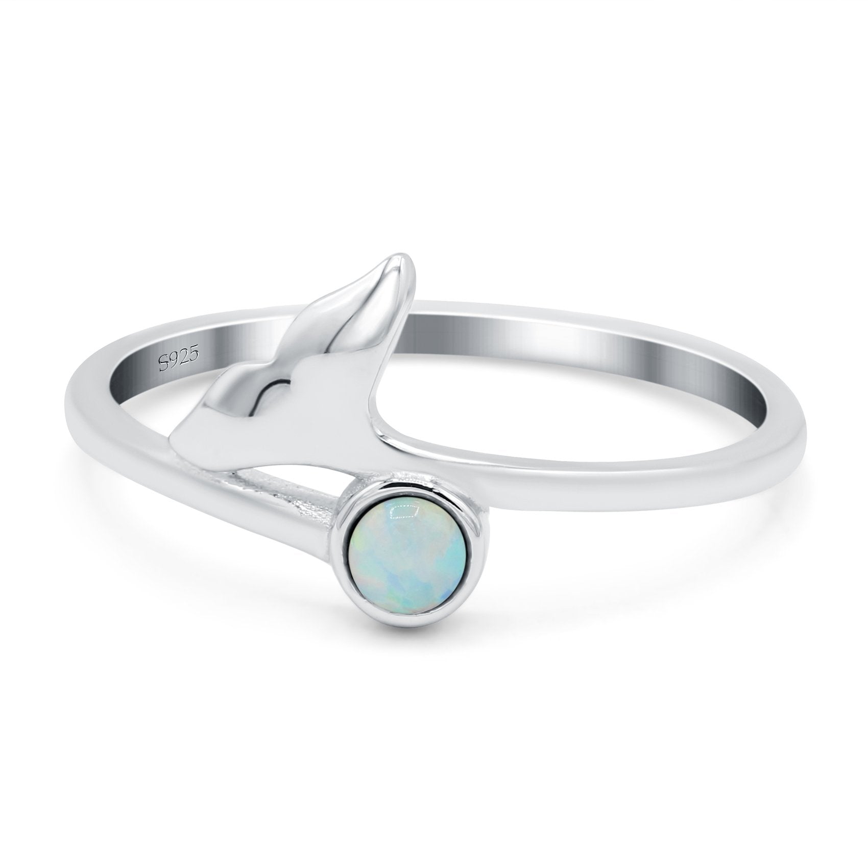 Whale Tail Ring Band Lab Created Opal 925 Sterling Silver (9mm)