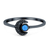 Crescent Moon Band Ring Round Lab Created Opal 925 Sterling Silver