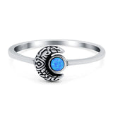 Crescent Moon Band Ring Round Lab Created Opal 925 Sterling Silver