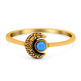 Crescent Moon Band Ring Round Lab Created Opal 925 Sterling Silver