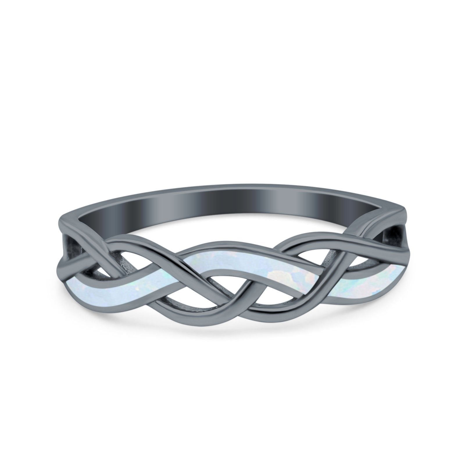 Criss Cross Ring Band Lab Created Opal 925 Sterling Silver (5mm)