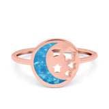 Moon and Stars Ring Band Lab Created Opal 925 Sterling Silver (12mm)
