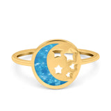 Moon and Stars Ring Band Lab Created Opal 925 Sterling Silver (12mm)