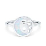 Moon and Stars Ring Band Lab Created Opal 925 Sterling Silver (12mm)